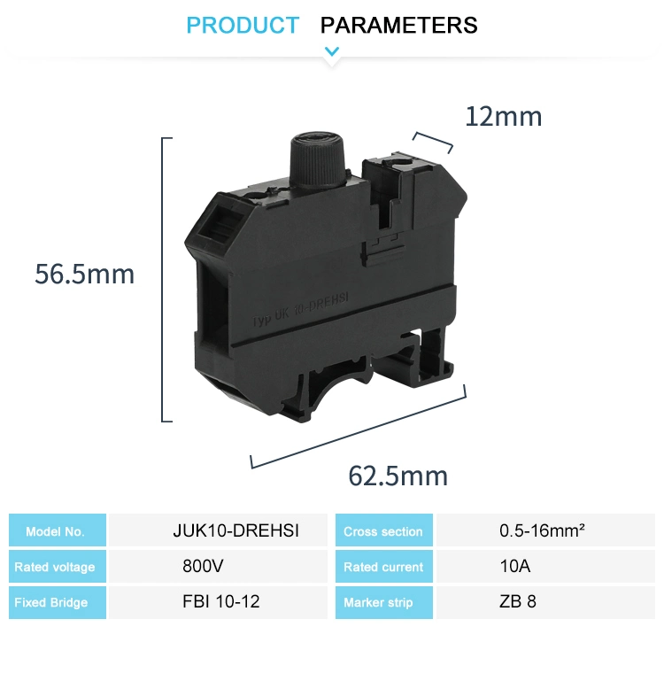 Juk10-Drehsi DIN Rail Screw Clamp Fuse Terminal Blocks Connector