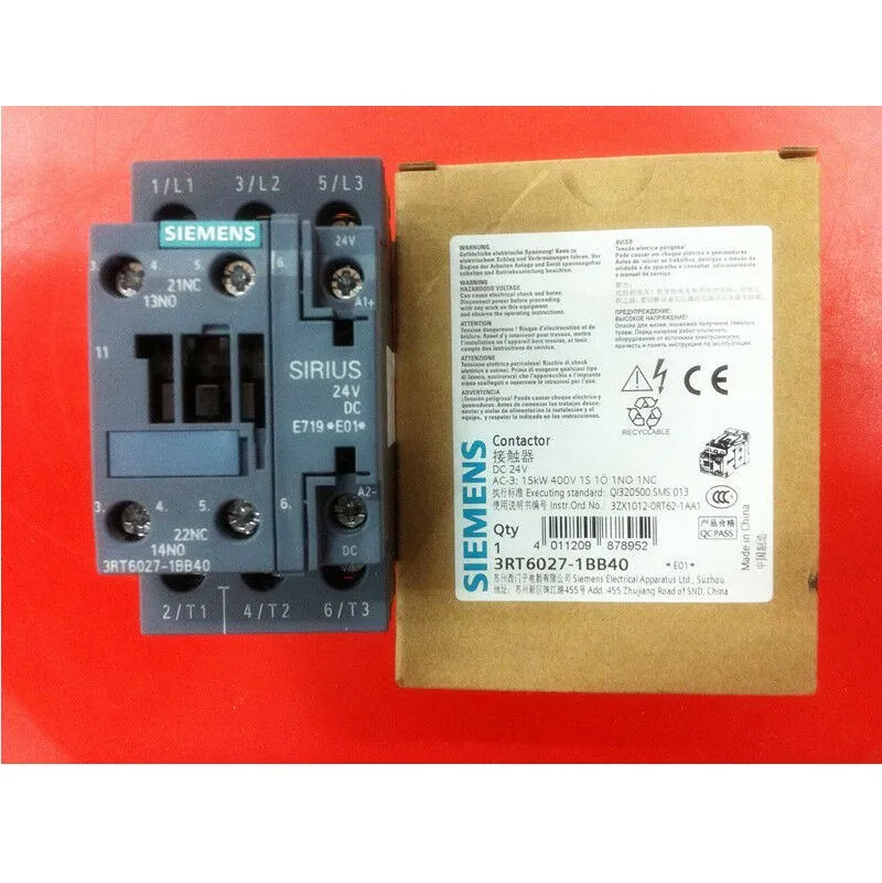 Contactor Original nuevo 3rt6027-1bb40 24VDC AC3 15kw 400V contactos auxiliares 1 No +1 Nc 3 polos tamaño S0 Terminal de tornillo buen precio